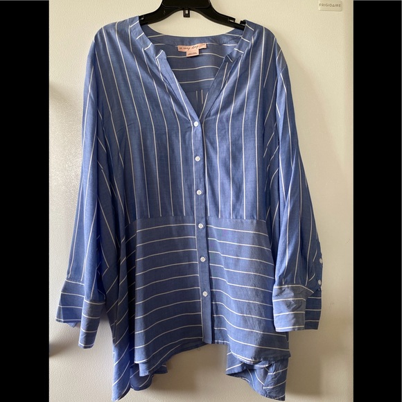 Pennington lightweight blouse, blue stripe, 4x - Picture 1 of 4